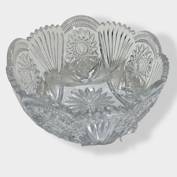 Vntg Unmarked Hobstar & Fan 8” Cut Glass Crystal Bowl ABP Collectable Brilliant - Picture 5 of 16